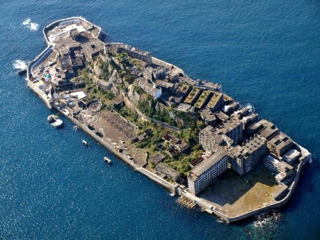Vista superior de la isla de Hashima, a veces llamada “El acorazado”